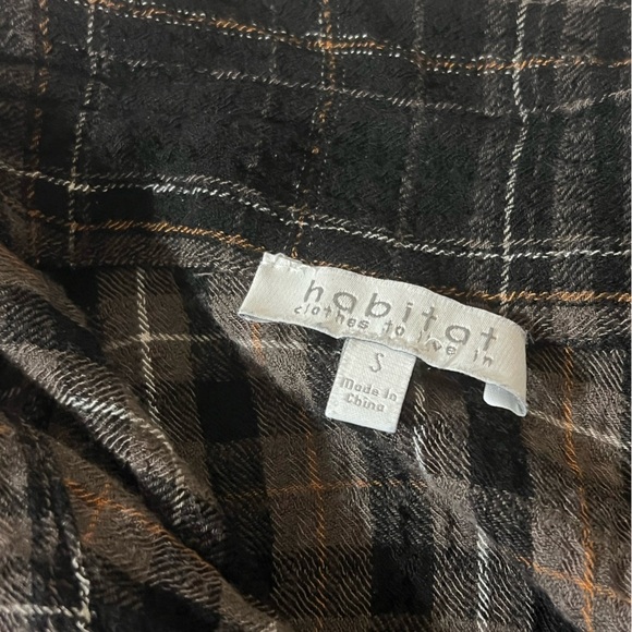Habitat Women Autumn Plaid Mix Ruched Sleeve Jacket Sz S Brown Button Up P2P 22 - Picture 6 of 8
